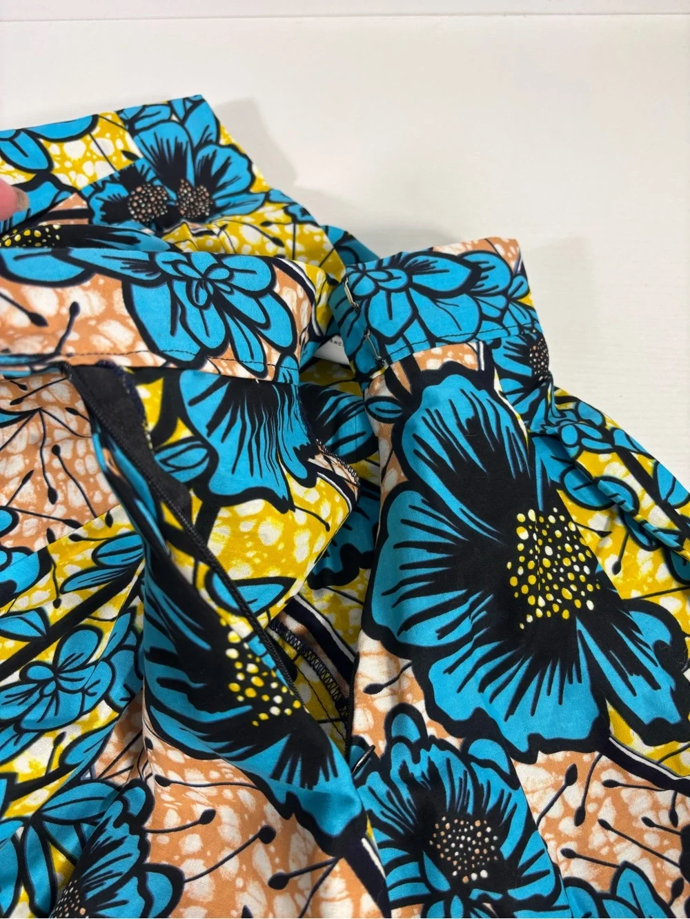 Francis + Benedict African Wax Print Floral Cotton Midi Skirt Pockets Size Med